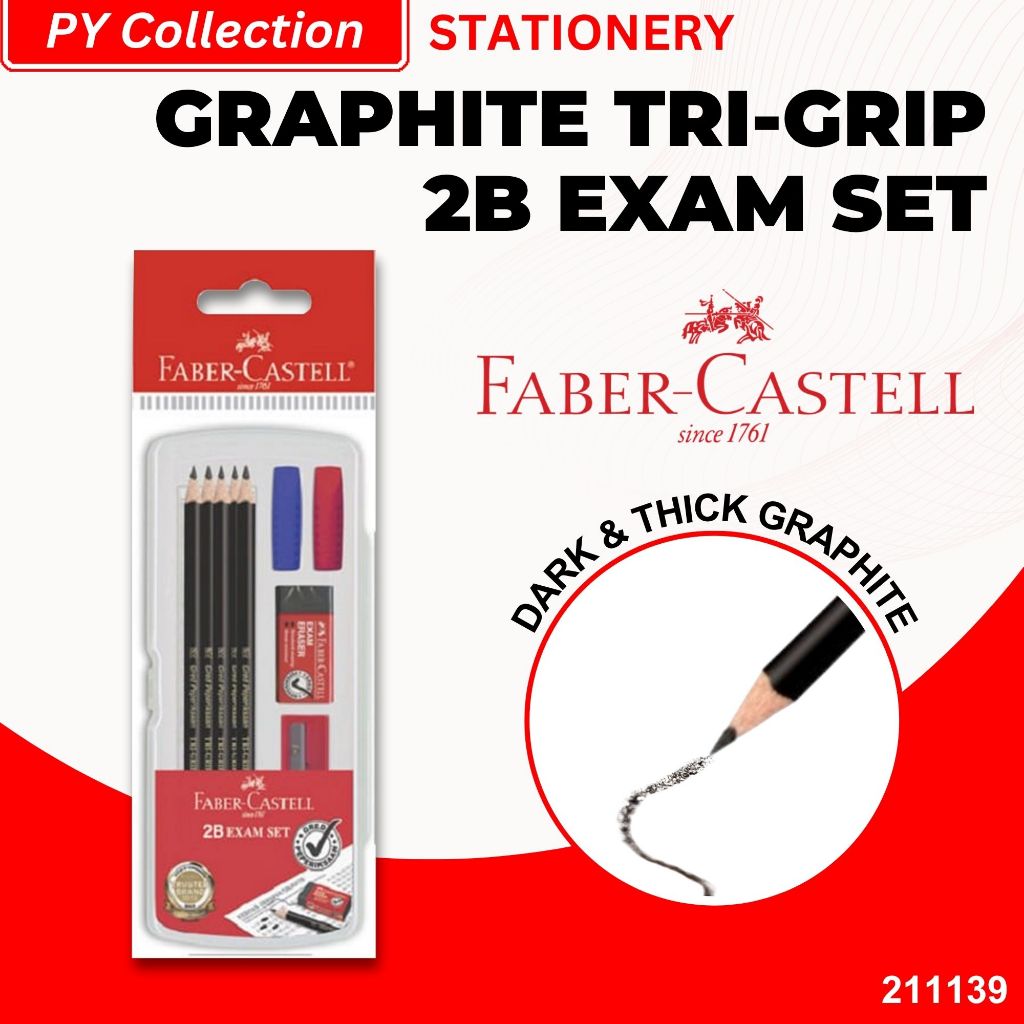 Faber-Castell - Graphite Pencil Tri-Grip 2B Exam Set in Clear Box ...
