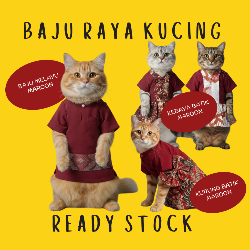 [Baju Raya Kucing] Baju Melayu Maroon Songket Kebaya Batik Kurung Batik ...