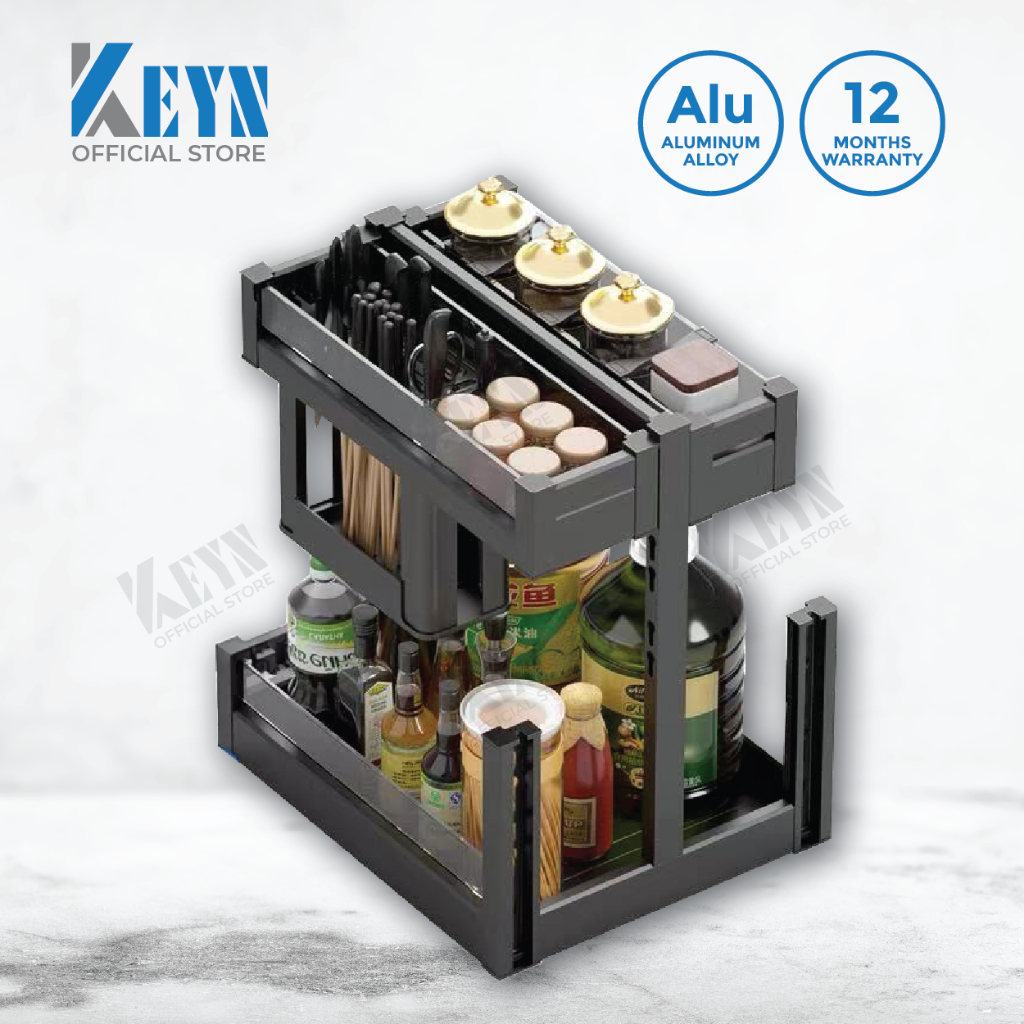 KEYN Aluminum Alloy Kitchen Pull Out Adjustable Spice Rack Seasoning ...