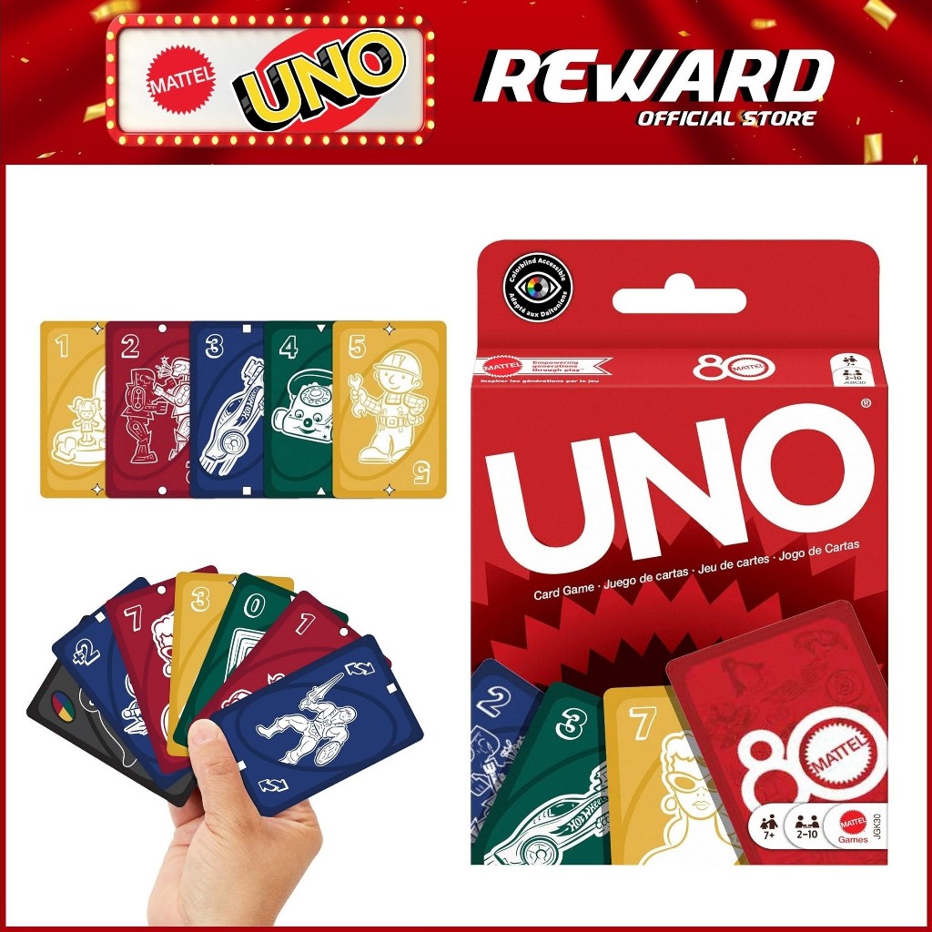 UNO Mattel 80th Ruby Red Card Game for Kids & Family Night (JGK30 ...