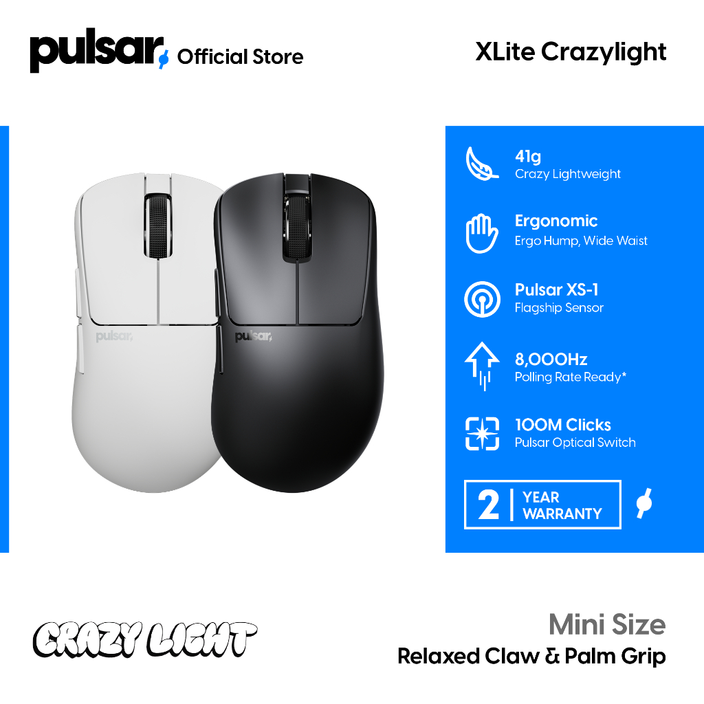 Pulsar Xlite CrazyLight Wireless Mouse - Jet Black/Uyuni White ...