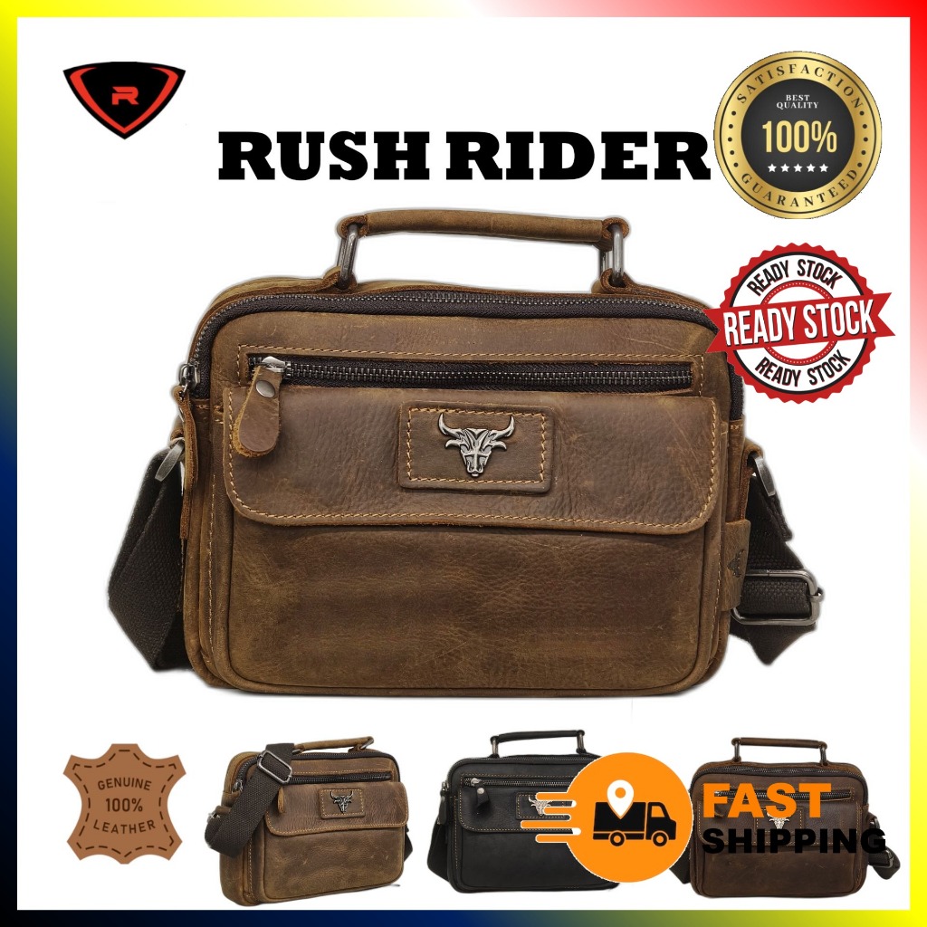 RUSH RIDER ORIGINAL COW LEATHER MESSENGER BAG SLING BAG CROSSBODY BEG ...
