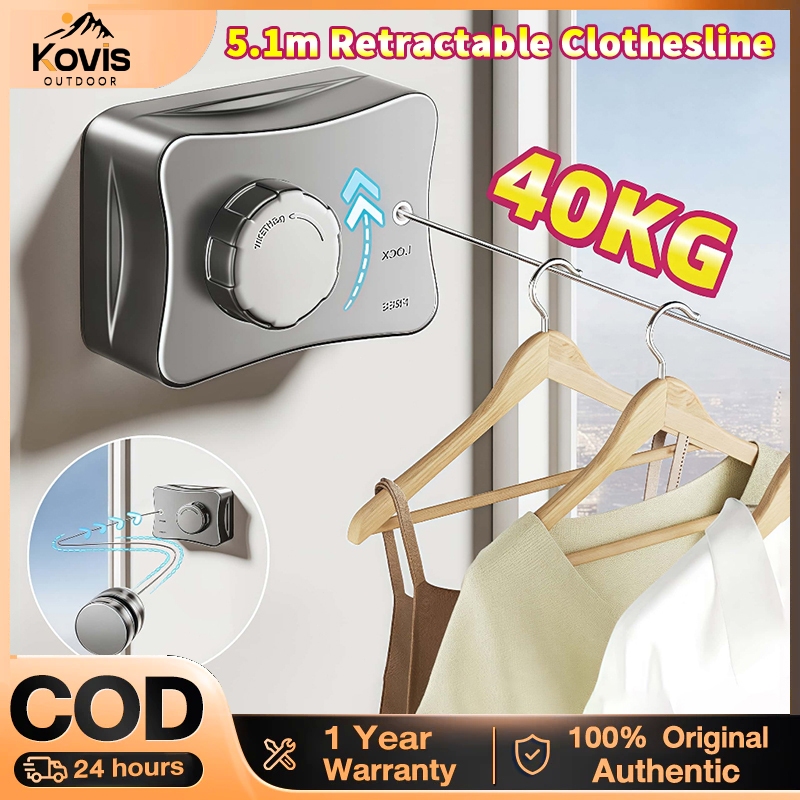 【Kovis】5.1m Retractable Clothesline Invisible Indoor Clothes Line for ...