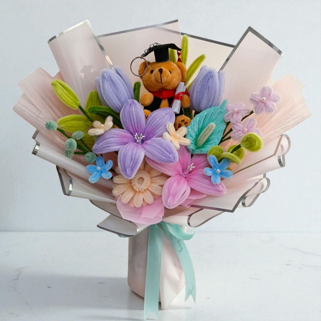 graduation convocation flower bouquet gift kawat bulu chenille stem ...