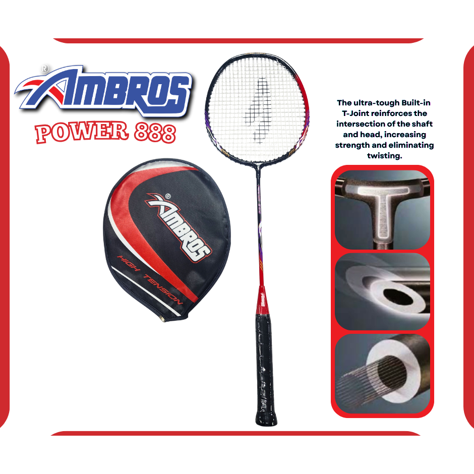 [Badminton Racket] Ambros POWER 888 T Joint Badminton Racket - Black ...