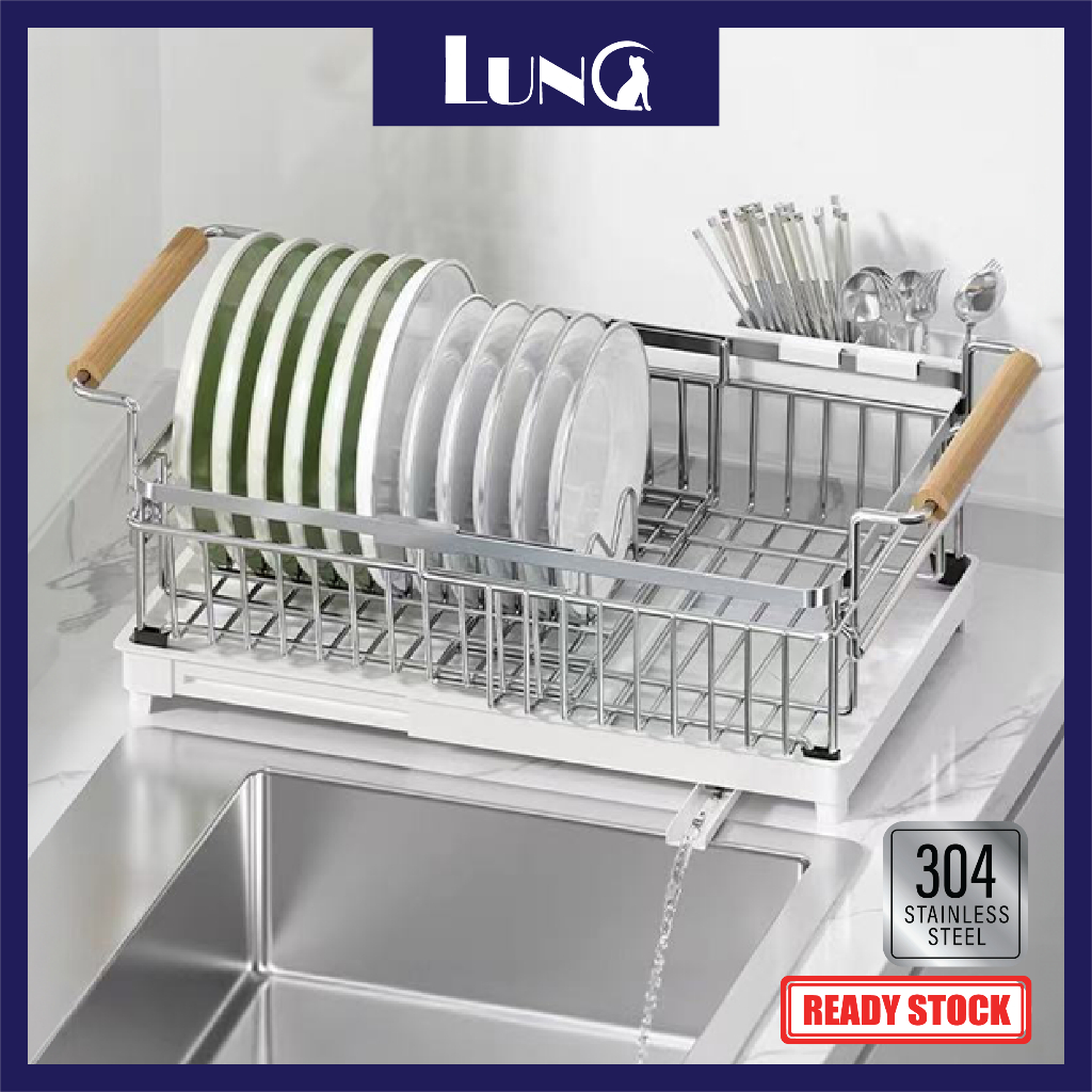 304 Stainless Steel Kitchen Retractable Drying Dish Rack with Cutlery ...