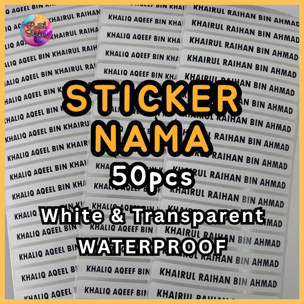 Sticker Nama Custom Buku Sekolah 50pcs White Waterproof Dan Transparent ...