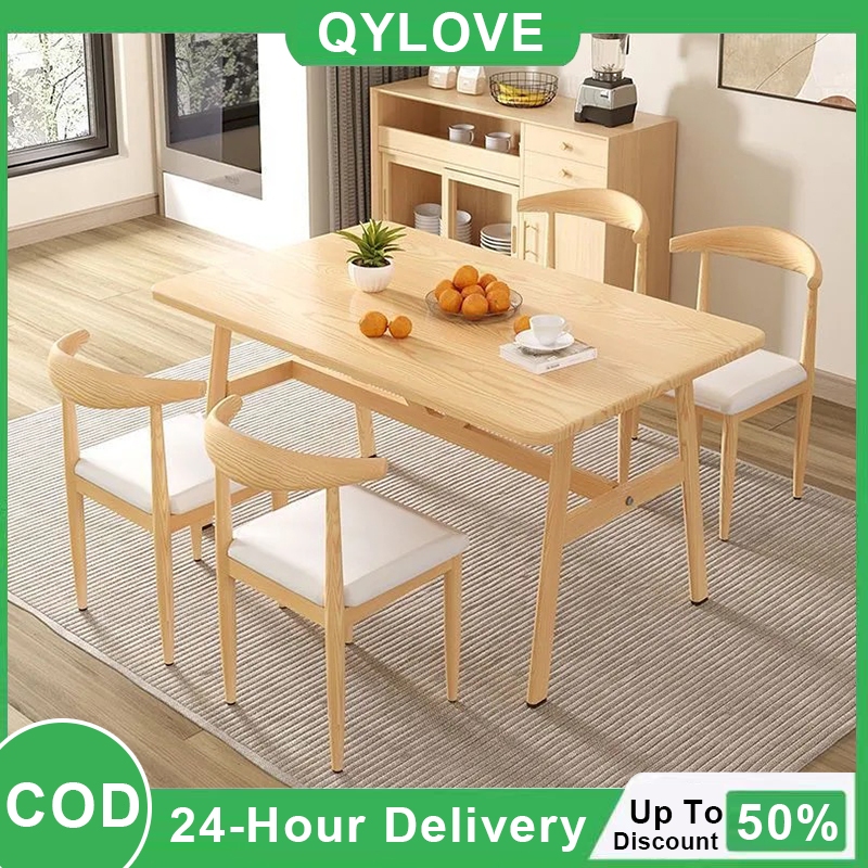 140CM Wood Dining Table Set Rectangular Modern Meja Makan Ikea Kitchen ...