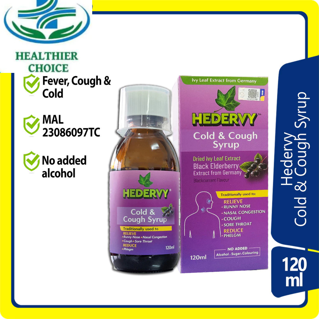 Hedervy Cold &Cough Syrup 120ml-Dried Ivy Leaf Extract& Elderberry ...
