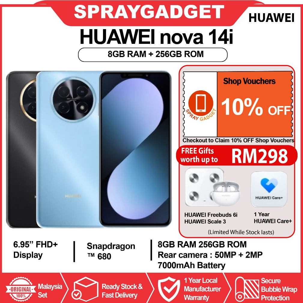 [NEW] HUAWEI nova 14i (8GB RAM + 256GB ROM ) 7000mAH Super Battery l 6.95" FullView Display l X Button , Easy to Apps