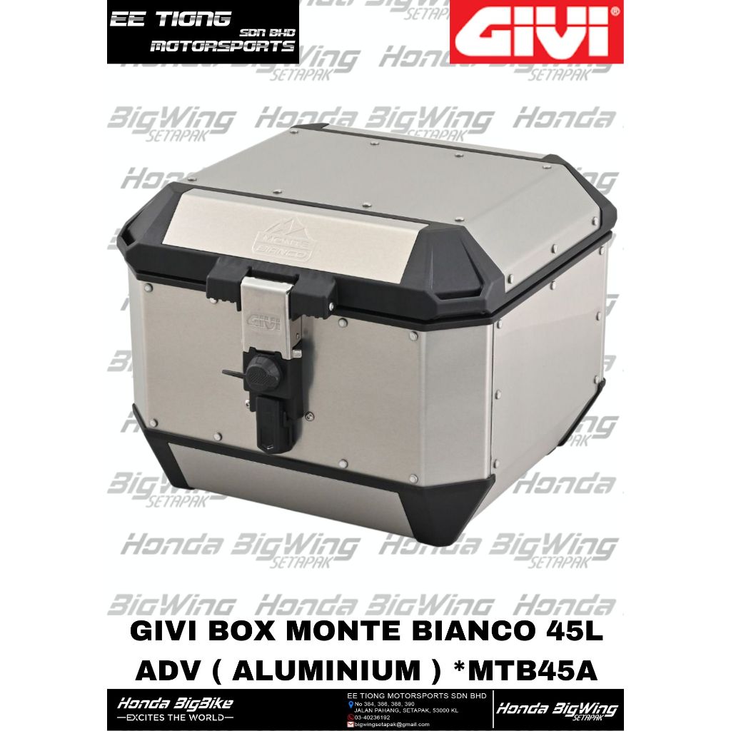GIVI BOX MONTE BIANCO 45L ADV ( ALUMINIUM ) *MTB45A WITH GIVI PLATE ...