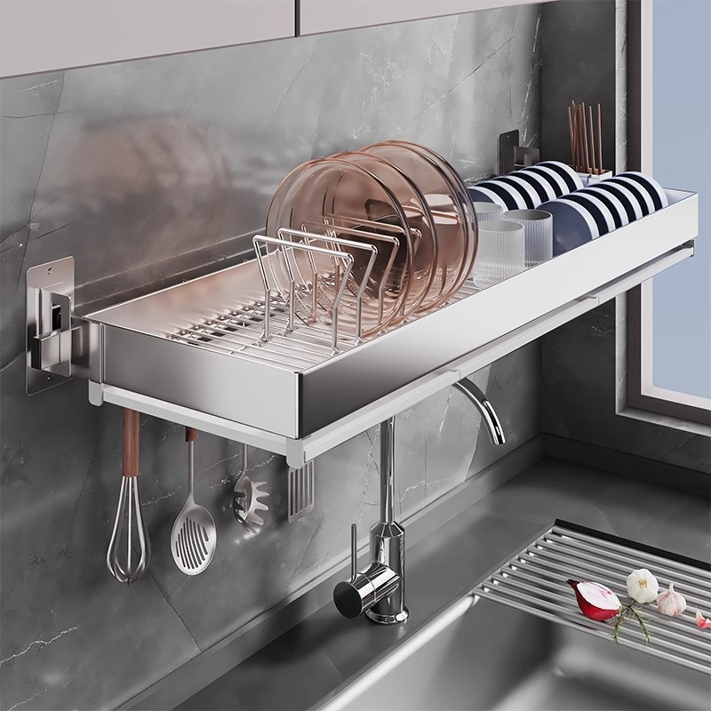304 Stainless Steel Kitchen Wall-Mounted Sink Rack Wall Storage Rack ...
