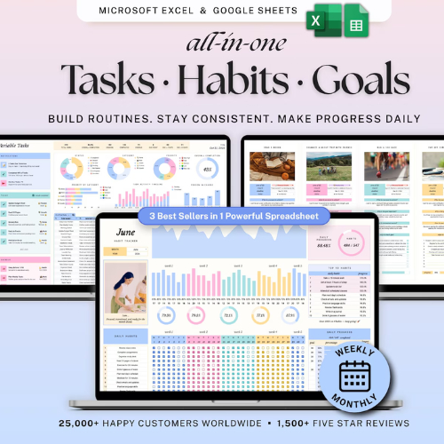 Task Goal Habit Tracker Spreadsheet Productivity Planner Google Sheets ...
