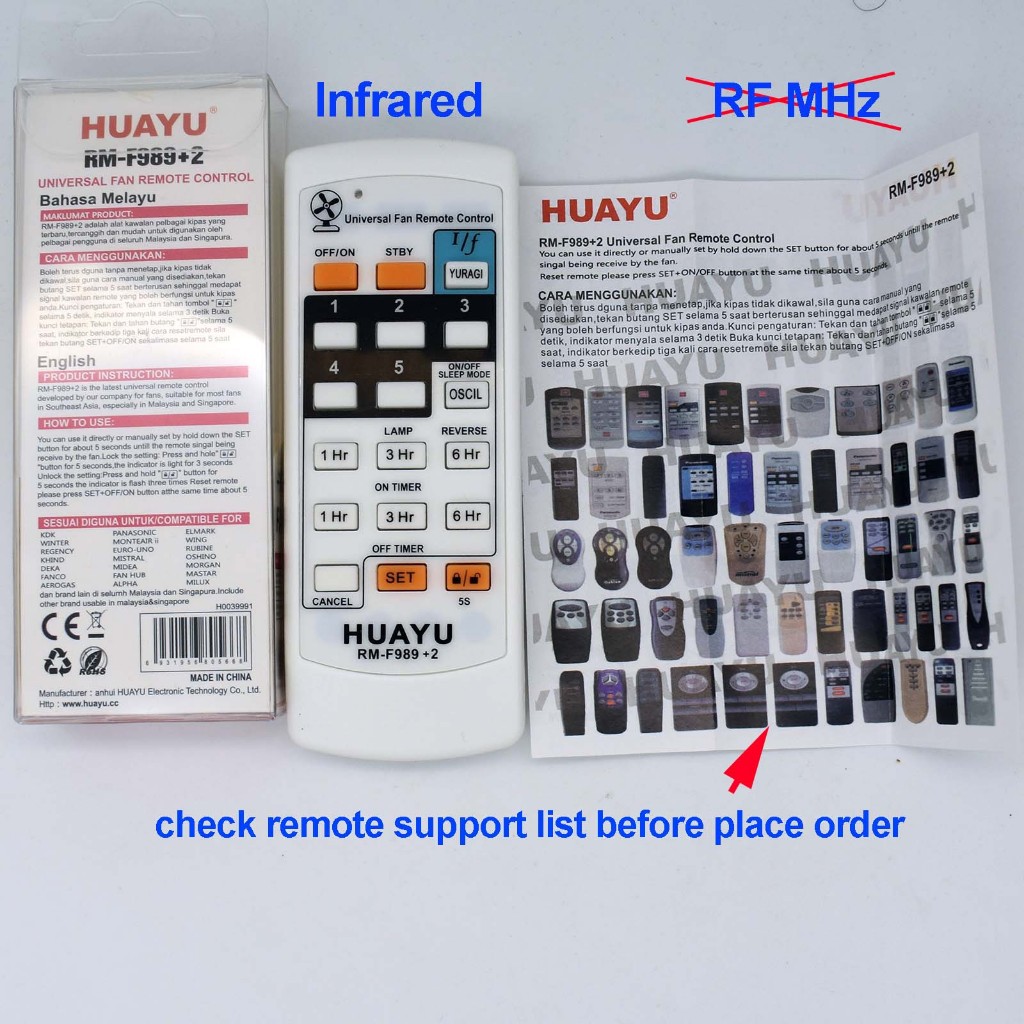 Universal fan remote control RM-F989 for midea fanco milux wing elmark ...