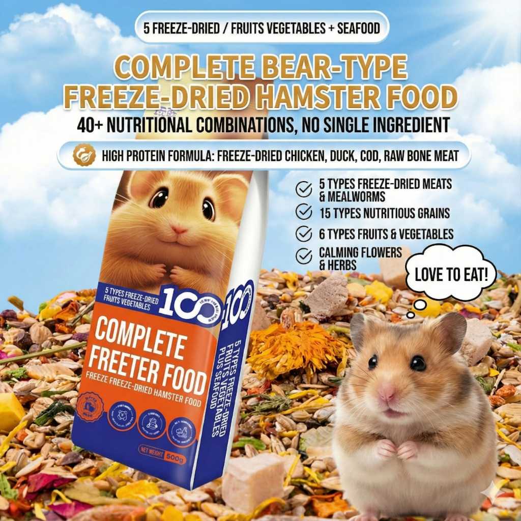 View of Premium Hamster Food Mix with 5 Freeze-Dried Meats | Complete Nutrition ...