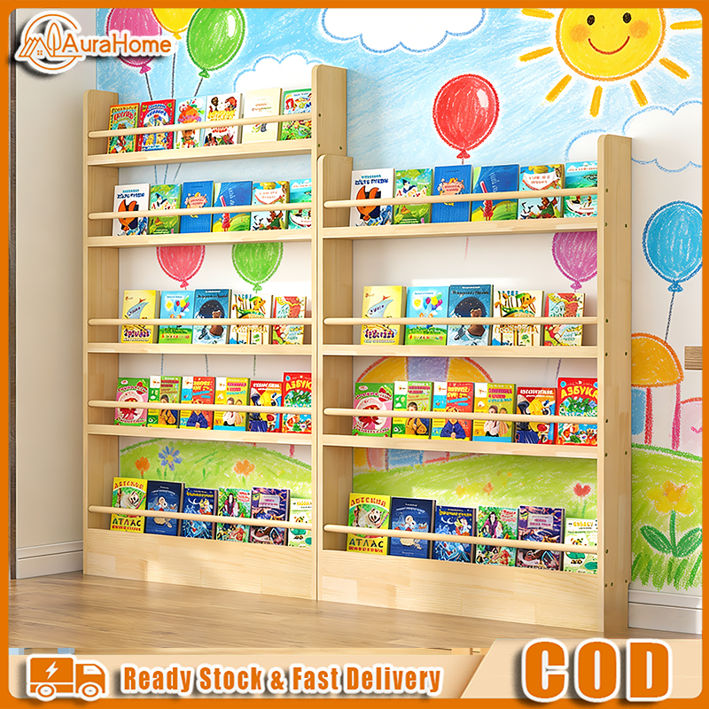 Wooden Book Shelf Rak Buku Bookcase Against Wall Book Rack Bookshelf ...