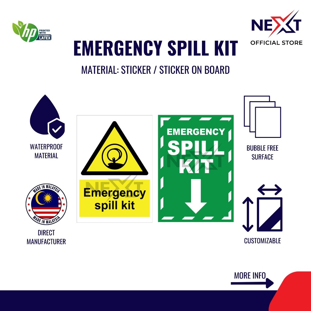Emergency Spill Kit Sign | Safety Label for Chemical Spill Area ...