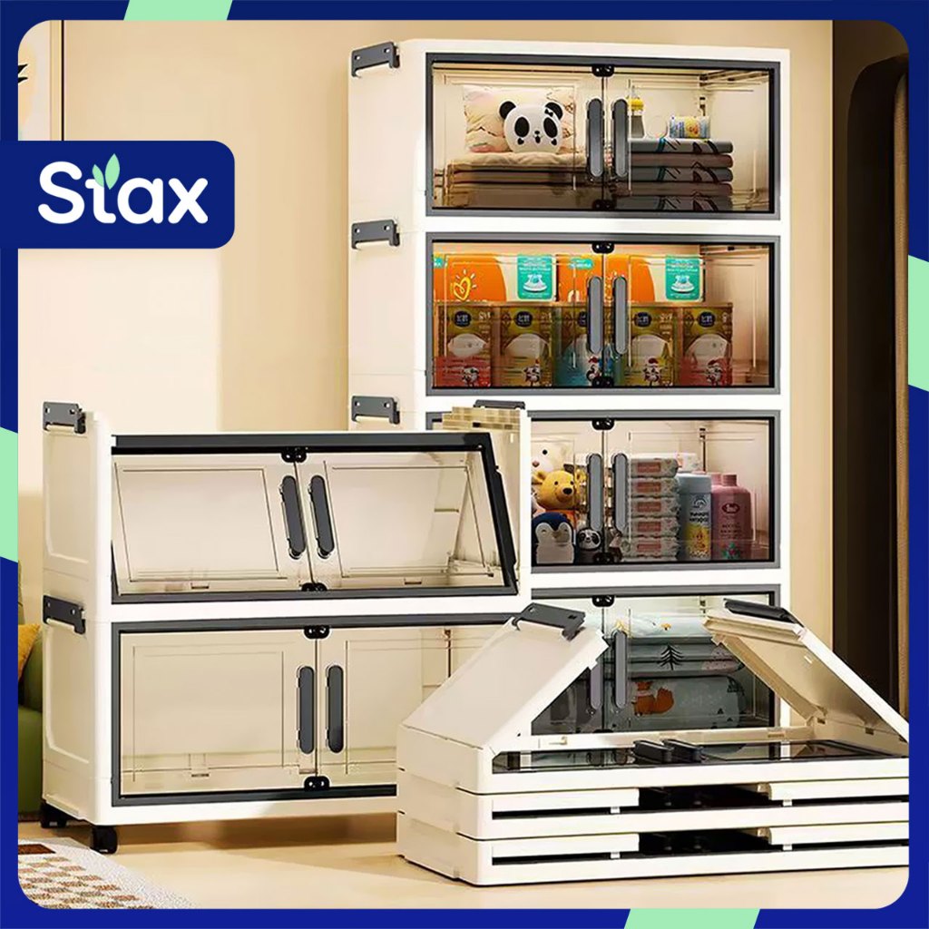 StaxHomedeco 38cm/52cm Foldable Multi-Layer Storage Box Cabinet Plastic ...