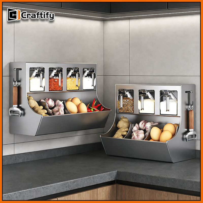 Kitchen Spice Rack No-Drill Wall-Mounted Multifunctional Spice ...