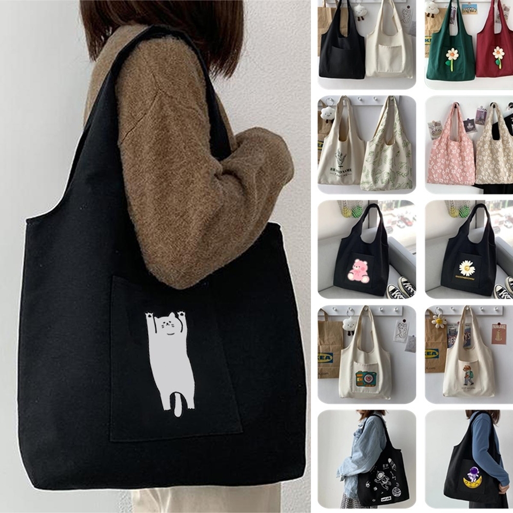 Ready Stock Student Tote Bag Korean Style Women Print Storage Canvas ...