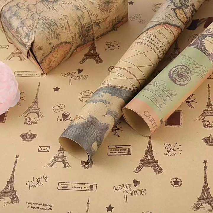Vintage Holiday Kraft Wrapping Paper Reindeer Snowflake Kertas Pembalut ...