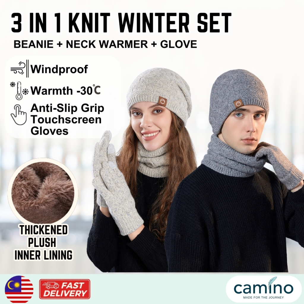CAMINO Winter Set Men Woman Winter Glove Beanie Neck Warmer Knitted ...