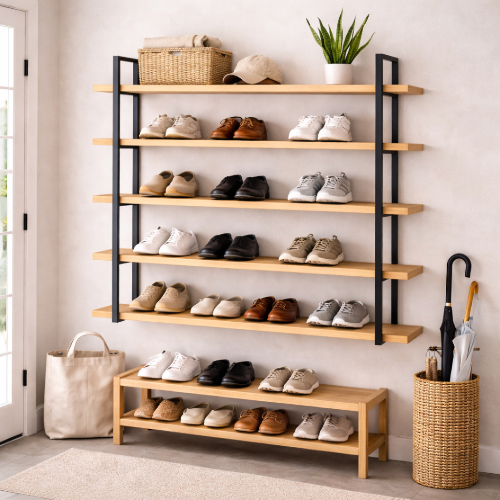 Rak Dinding Modular Besi & Kayu Nordic Wall Shelf System Rak Dinding ...