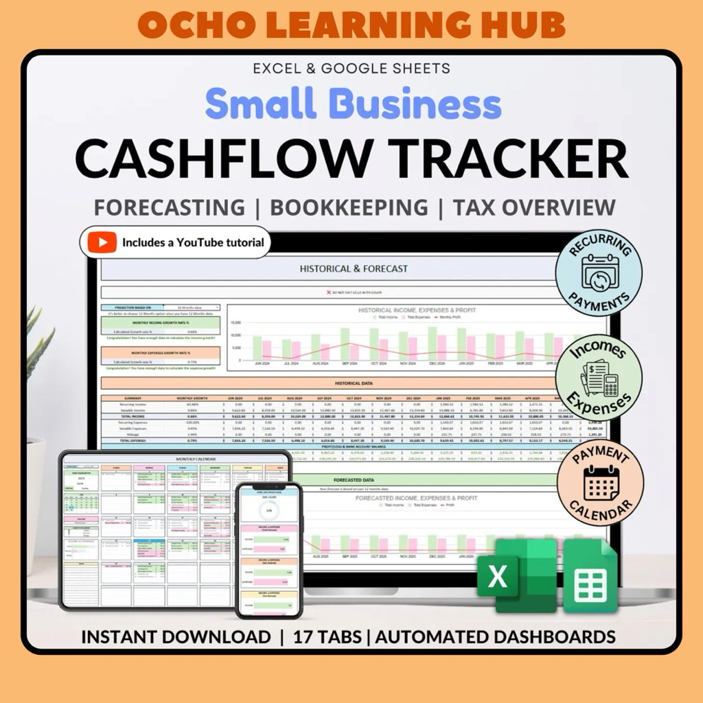 Cash Flow Tracker for Small Business | Bookkeeping, Income & Expense ...
