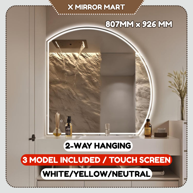 XMM Cermin LED Bentuk/D Shaped LED Mirror/Cermin Dinding Separuh Bulat ...