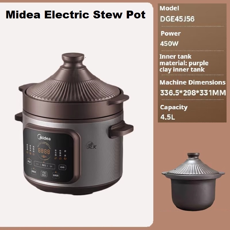 Midea Electric Stew Pot Automatic Ceramic & Purple Clay Slow Cooker for ...