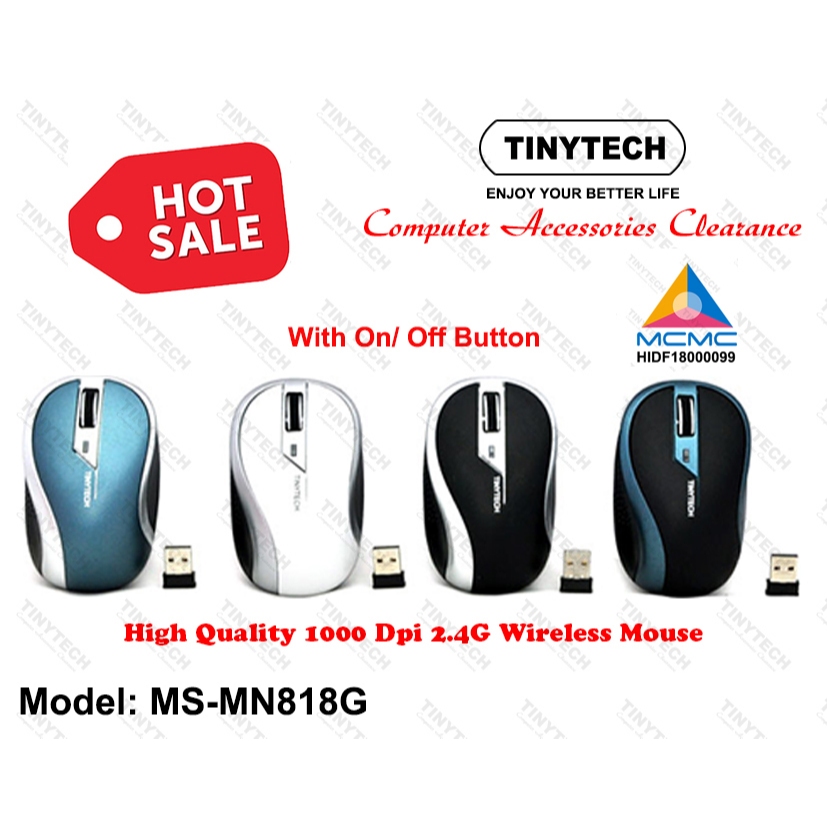 TINYTECH MS-MN818G HIGH QUALITY 1000 DPI 2.4GHZ WIRELESS MOUSE (WITH ON ...