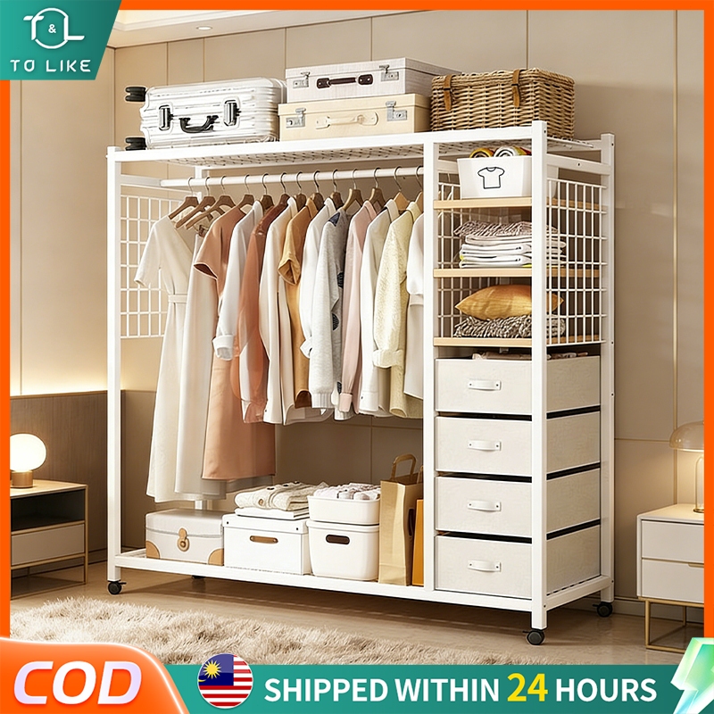 Almari Rak Baju Clothes Rack Wardrobe Home Hanging Floor Cloth Sorting ...