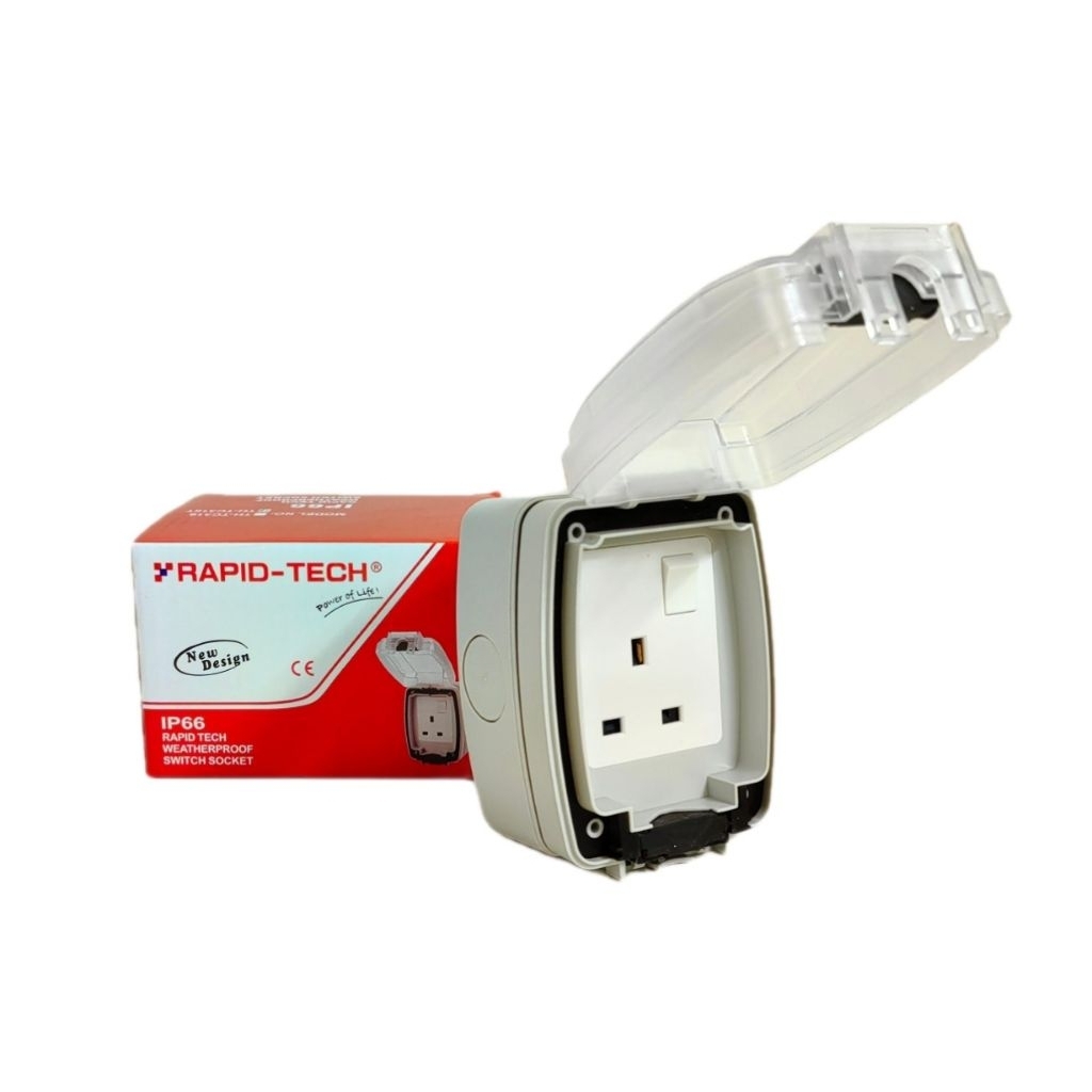 RAPID-TECH 13A 2 Gang IP66 Switch Socket Suis Soket Luar Socket Cover ...