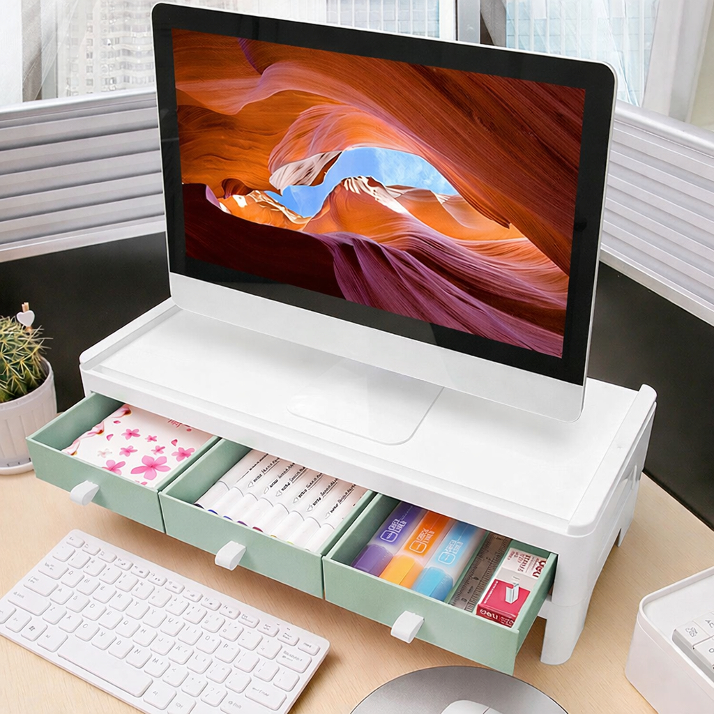 Desktop Monitor Stand Mount Riser With Drawer PC Rack Shelf Laptop ...