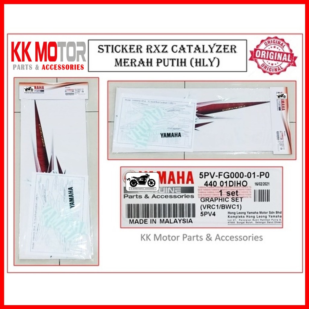 [ORIGINAL !!!] YAMAHA RXZ CATALYZER BODY STICKER MERAH PUTIH / STRIPE ...