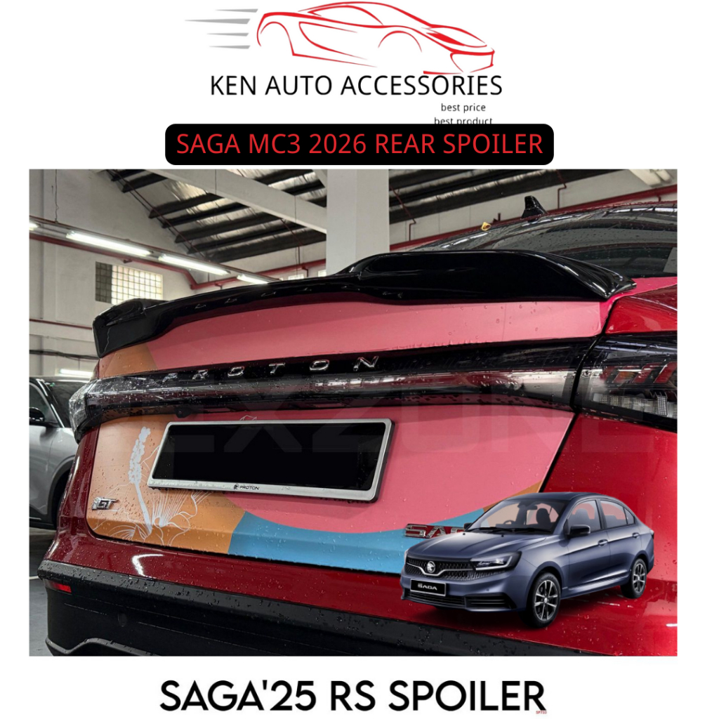 PROTON SAGA MC3 2026 REAR SPOILER RS FIBER PSM ABS GLOSSY BLACK ...