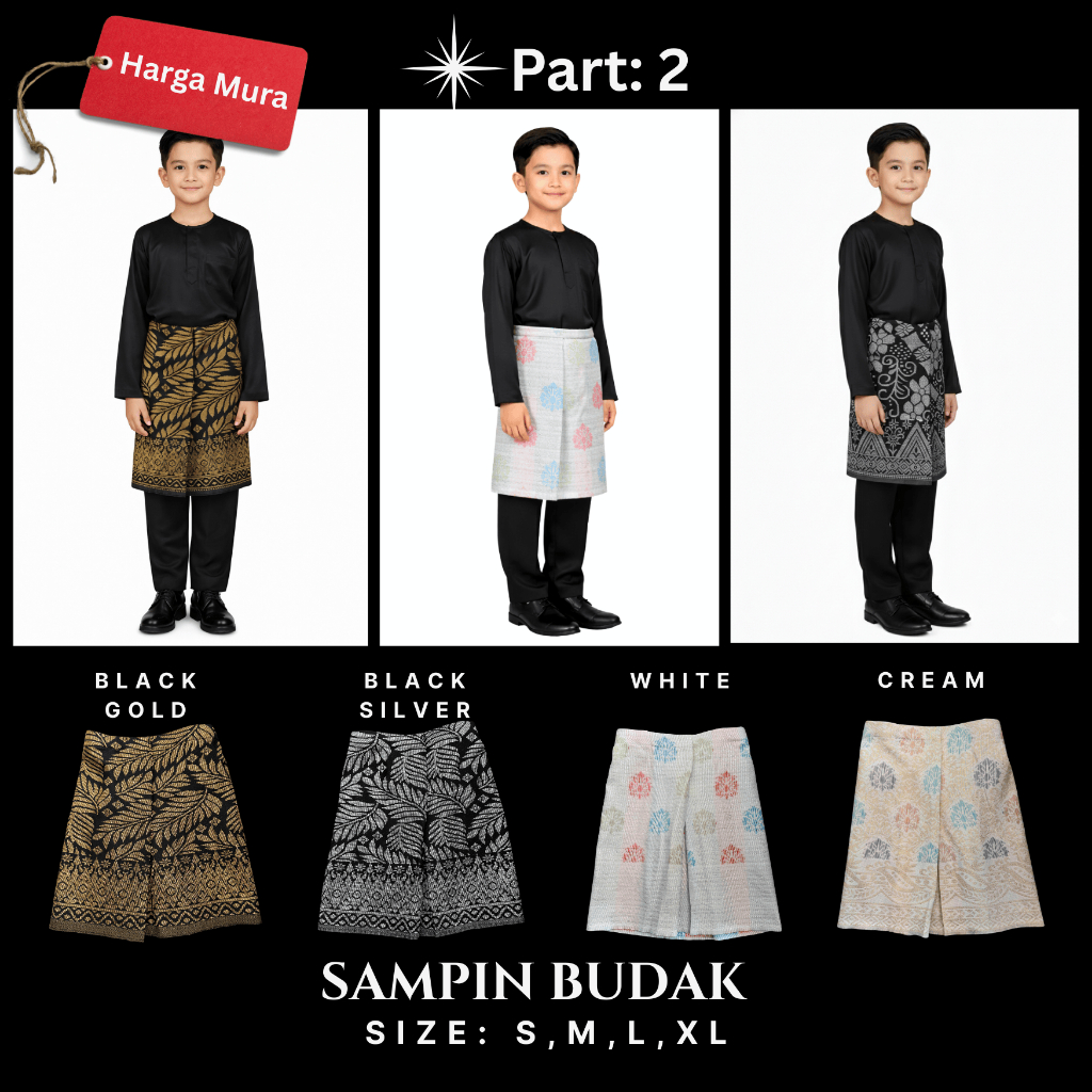 sampin budak Raya 2026 Size Small, Medium, Large, XL cara jahit. Harga ...