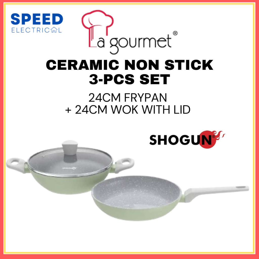 LA GOURMET SHOGUN SMART 3-PC SET CERAMIC NON STICK COOKWARE 24CM FRYPAN ...