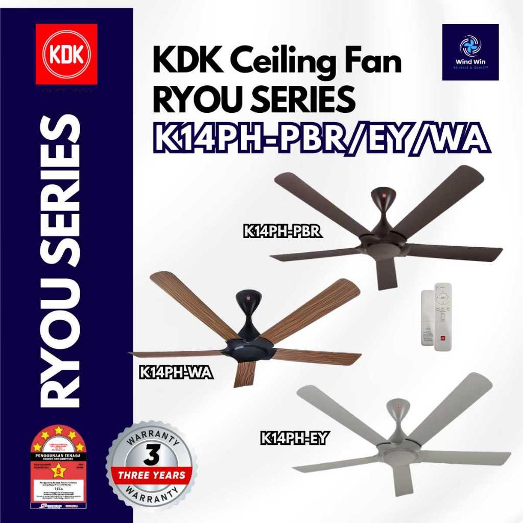 KDK K14PH RYOU SERIES REMOTE CONTROL DC MOTOR 5 SPEED 5 BLADE CEILING ...