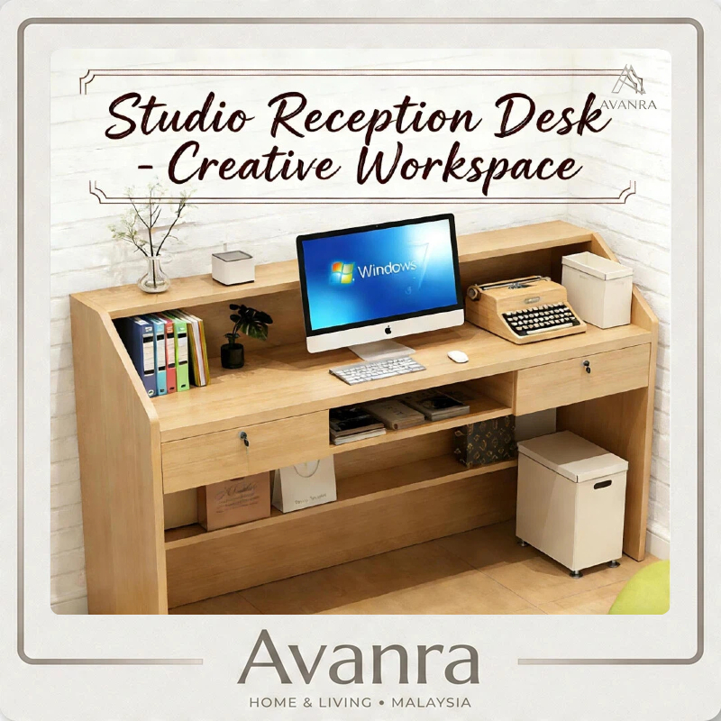 Avanra Wooden Reception Desk Cashier Counter Lockable Drawer Meja ...