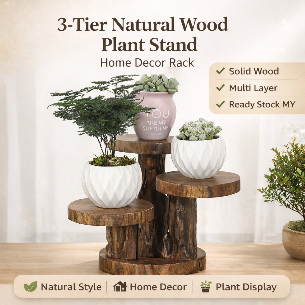3 Tier Teak Shelf Indoor Plant Wood Corner Plant Rack 3 Tier Plant Rack ...