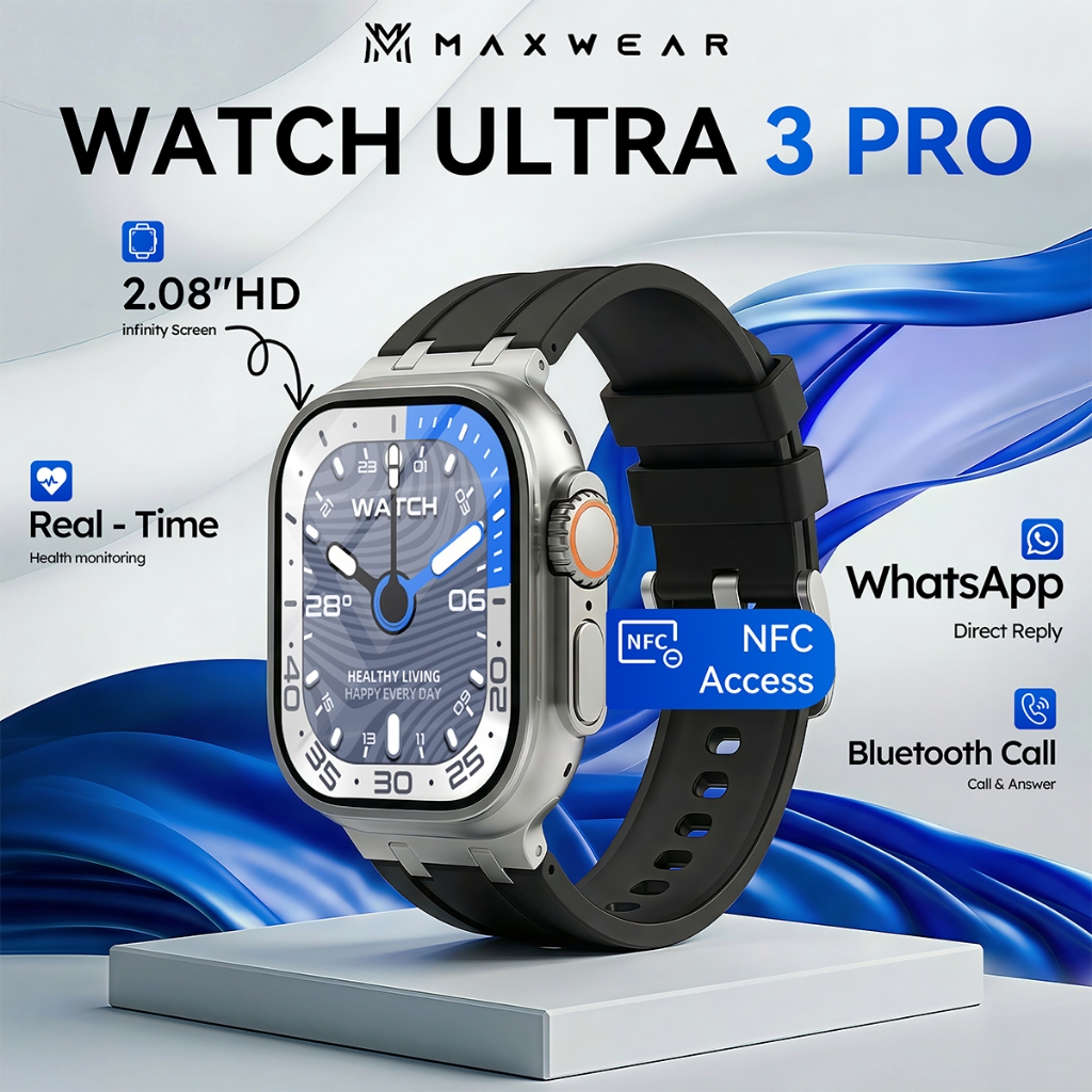 Maxwear Smart Watch Ultra3 Pro 4+1 4GB ROM 2.1inch AMOLED Screen 49mmNFC GPS Sports Health monitoring Reply WhatsApp Bl