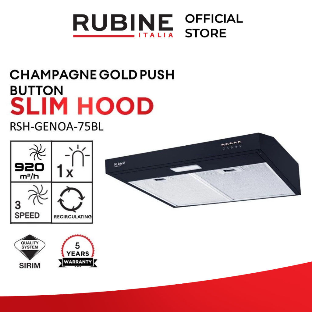 RUBINE RSH-GENOA-75BL Slim Hood 3 Extraction Speed with 5-Layer ...