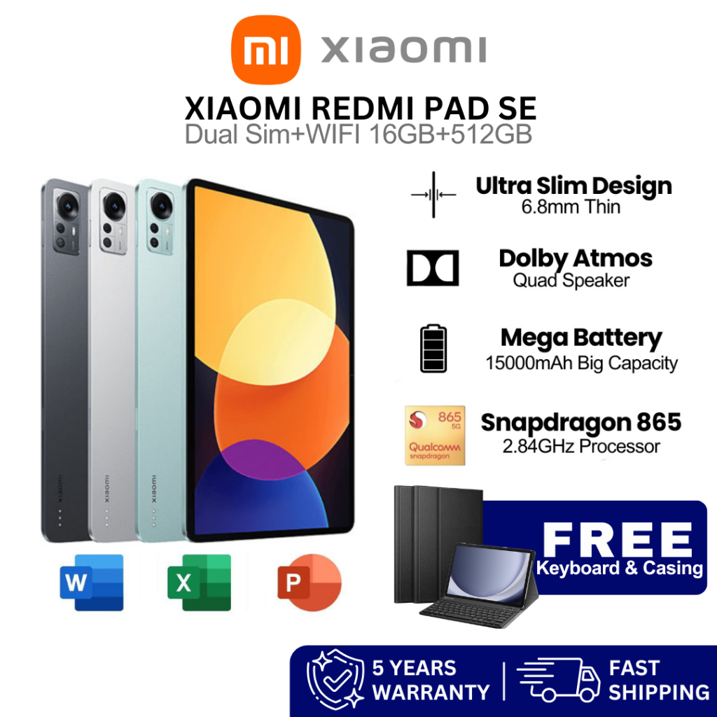 🔥PROMO🔥 Redmi Pad SE Tablet [16GB RAM 512GB ROM] Android 13.0 l Dual SIM 5G LTE Smart Tablet Android