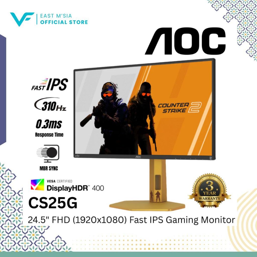AOC Agon 24.5″ CS25G Fast IPS FHD HDR400 G-Sync Compatible 310Hz 0.3ms ...
