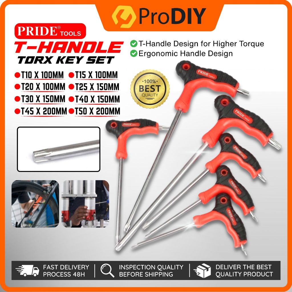 PRIDE TOOLS T-Handle Torx Key Set T10-T50 Wrench Allen Key Hand Tools ...
