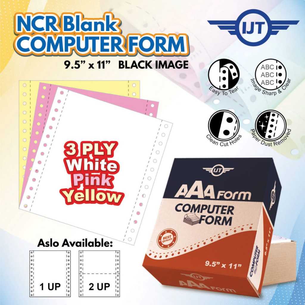 IJT AAA Form 3ply 2up Color WPY NCR Computer Form White / Pink / Yellow ...