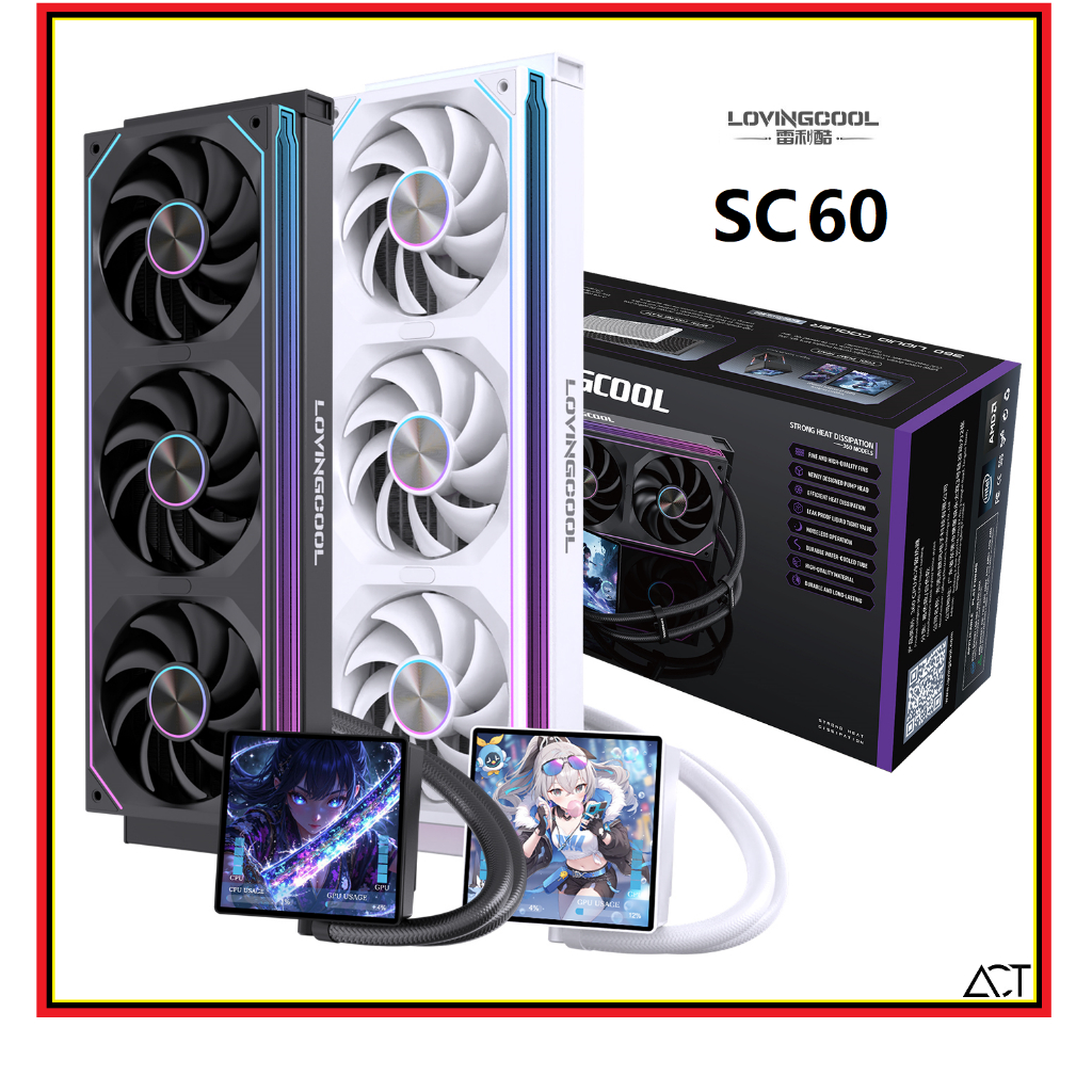 LOVINGCOOL SC60 Digital CPU Aio Cooler 4 Inch Screen 240/360mm Black ...