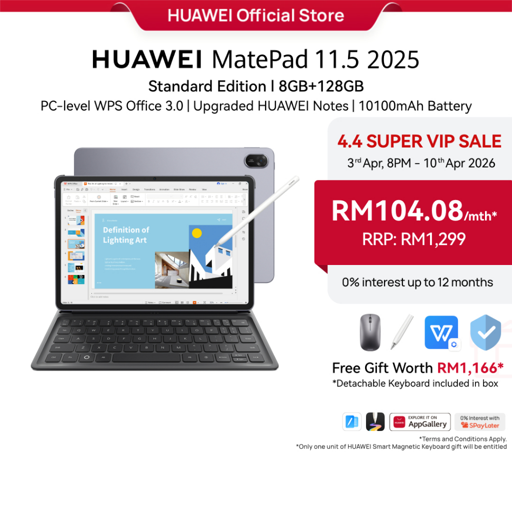 HUAWEI MatePad 11.5 Tablet 8+256GB* | PC-level WPS Office 3.0 l Eye Soothing PaperMatte Display* l Upgraded HUAWEI Notes
