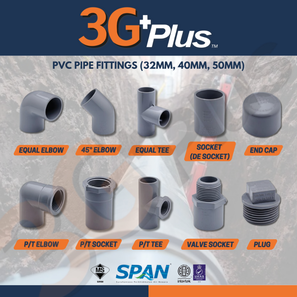 (32mm - 50mm) PVC Pipe Fitting (Socket/Elbow/End Cap/Tee/Valve Socket ...